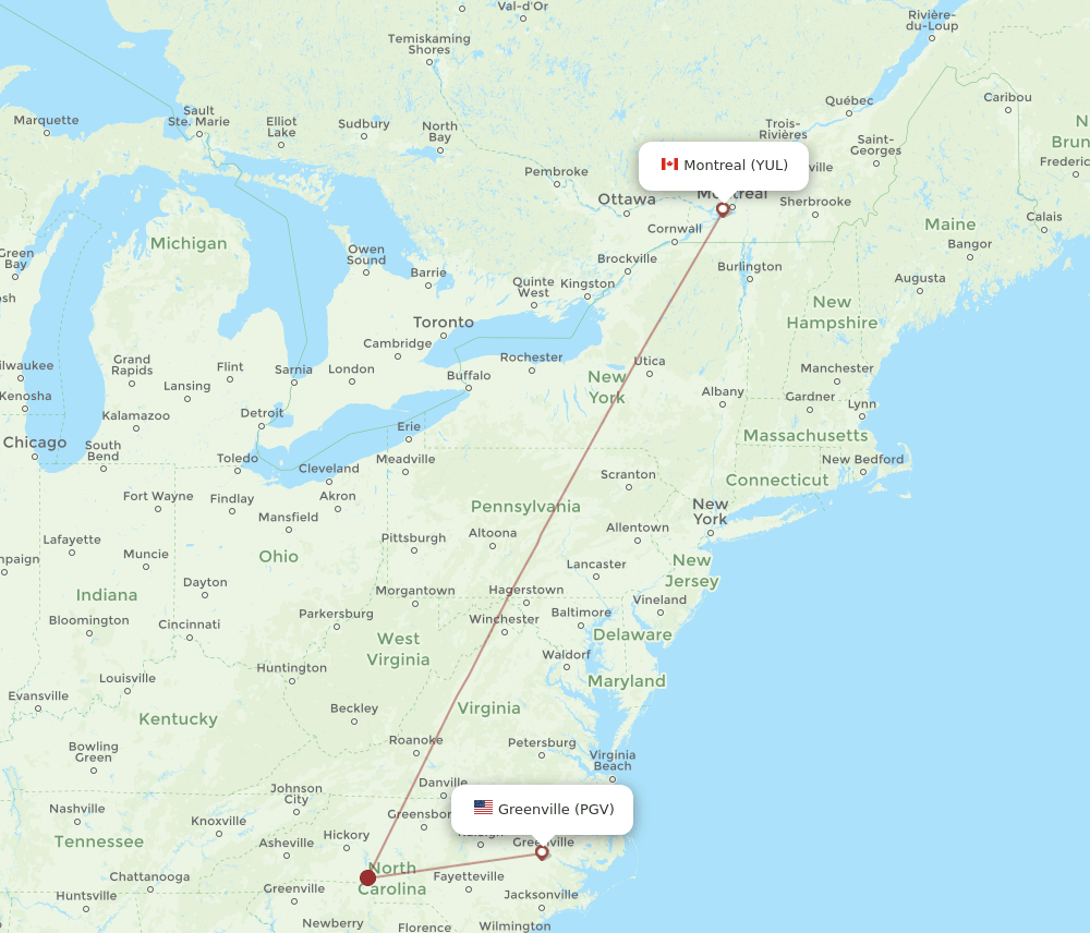 PGV-YUL flight routes