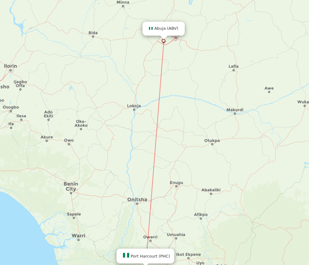 PHC to ABV flights and routes map