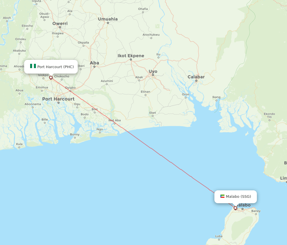 Port Harcourt - Malabo route map and flight paths