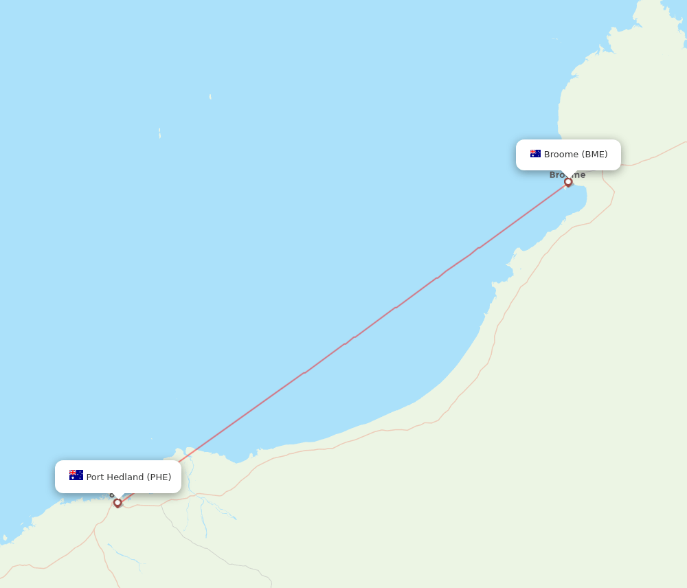 Port Hedland - Broome route map and flight paths