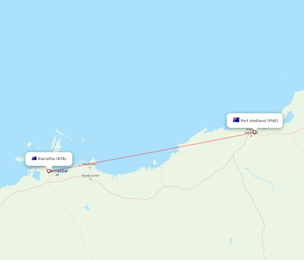 Port Hedland - Karratha route map and flight paths
