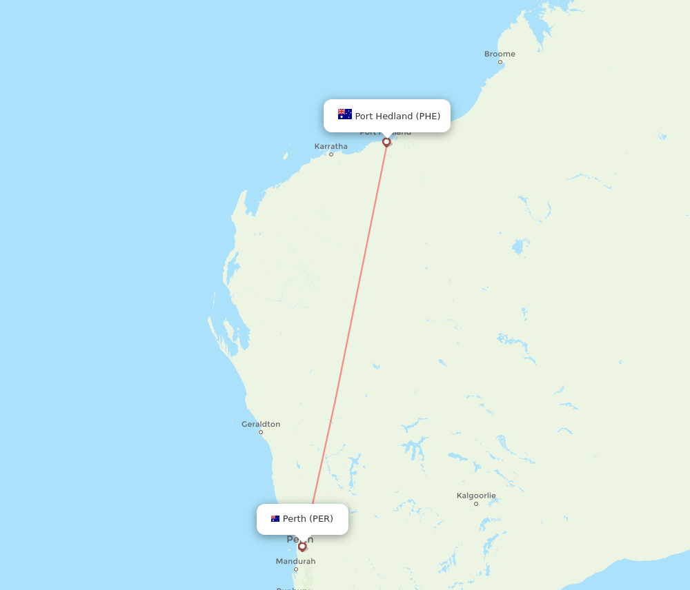 PHE to PER flights and routes map