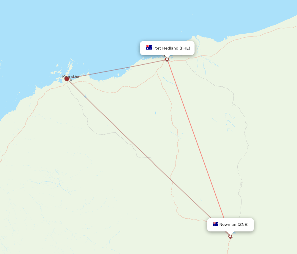 PHE to ZNE flights and routes map