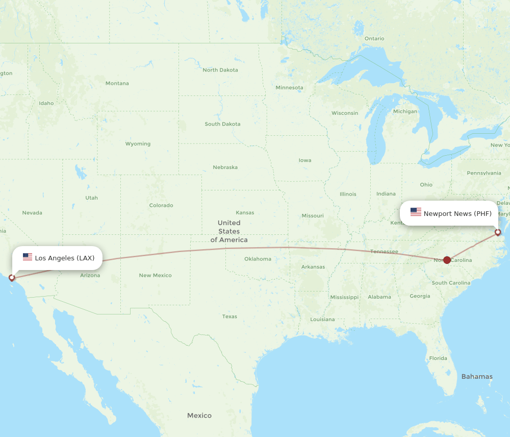 PHF-LAX flight routes