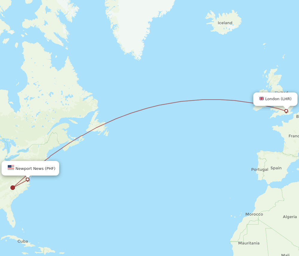 PHF-LHR flight routes