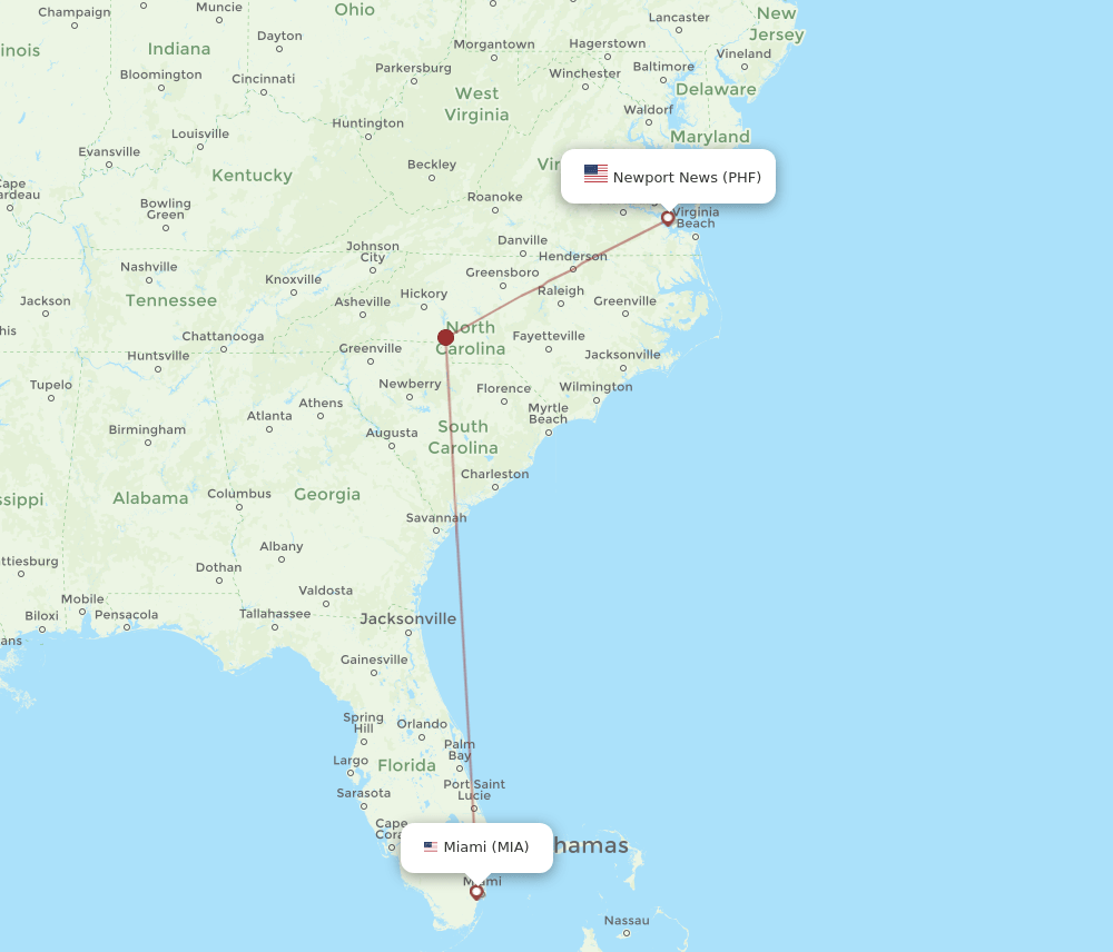 PHF-MIA flight routes