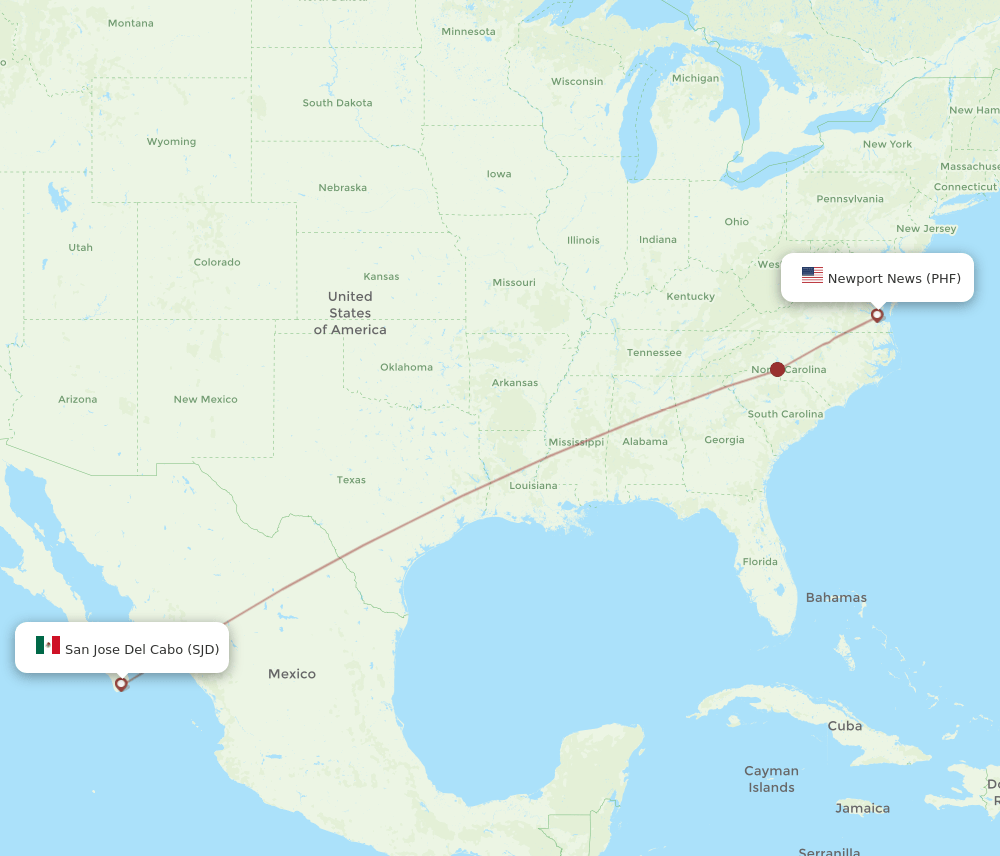 PHF-SJD flight routes