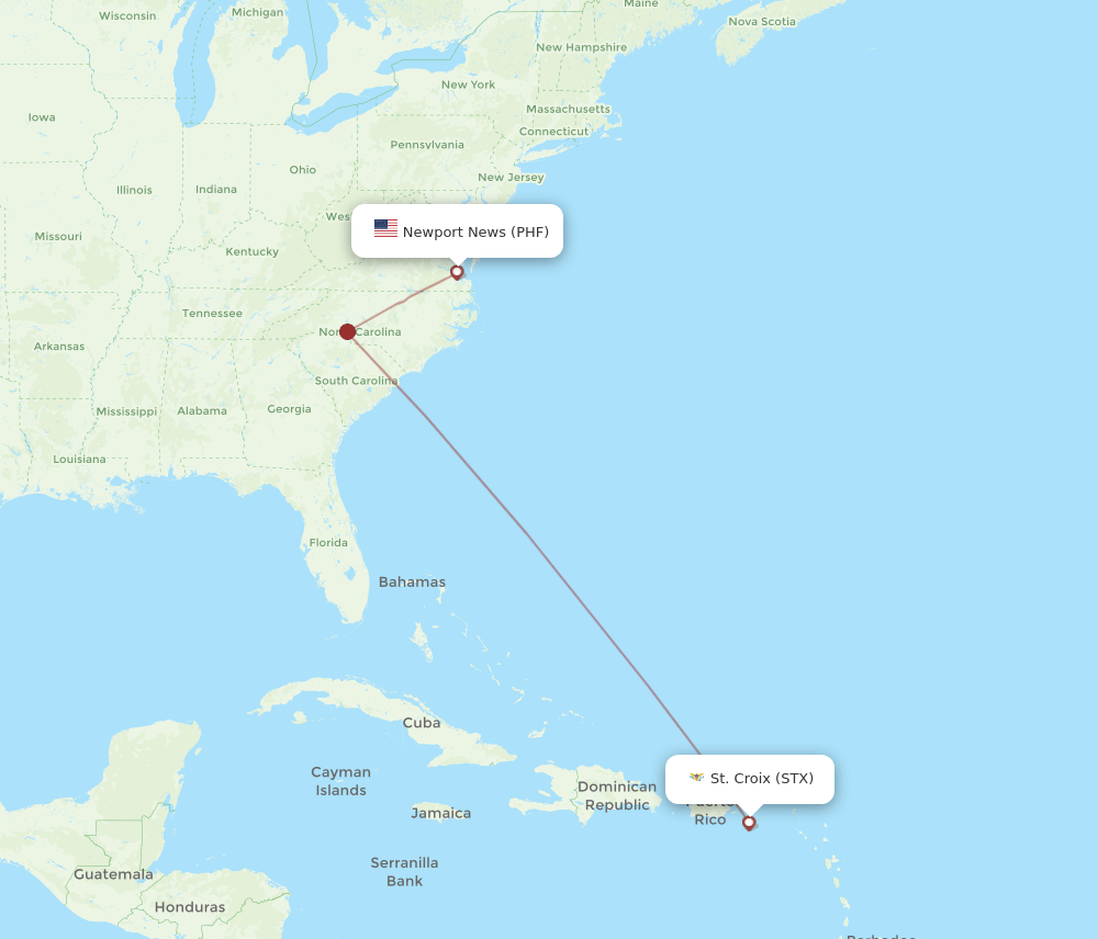 PHF to STX flights and routes map