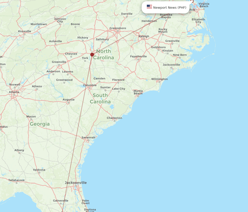 PHF-TPA flight routes