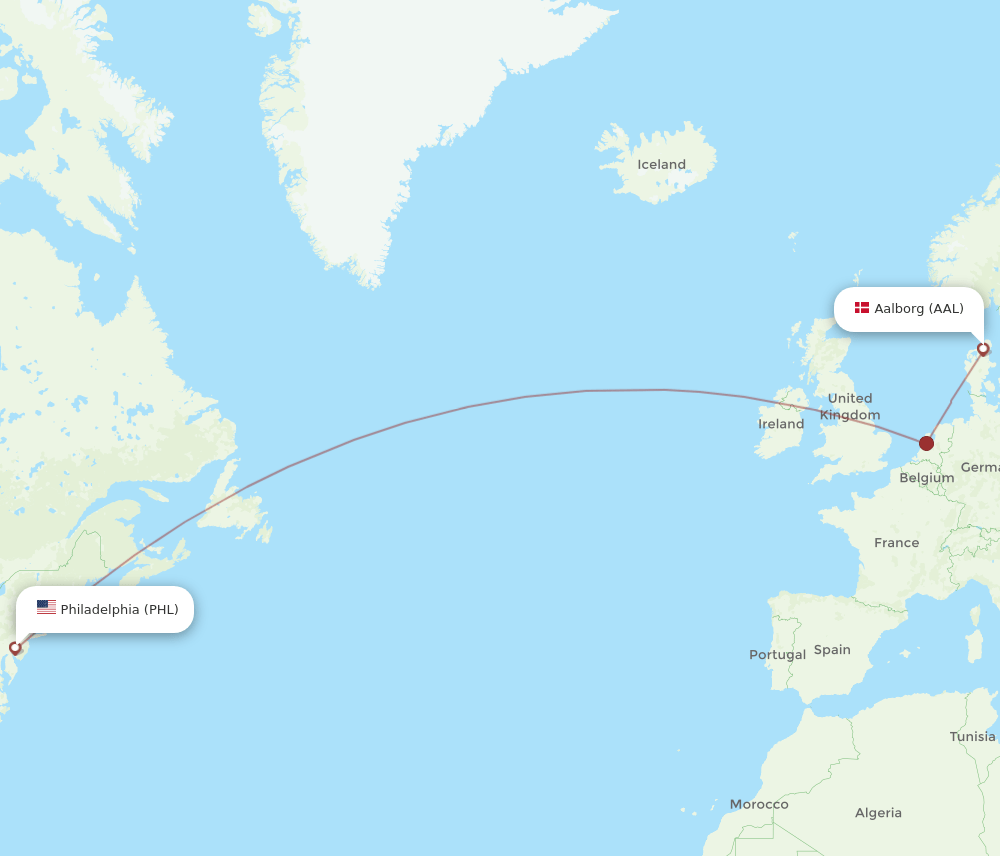 PHL-AAL flight routes