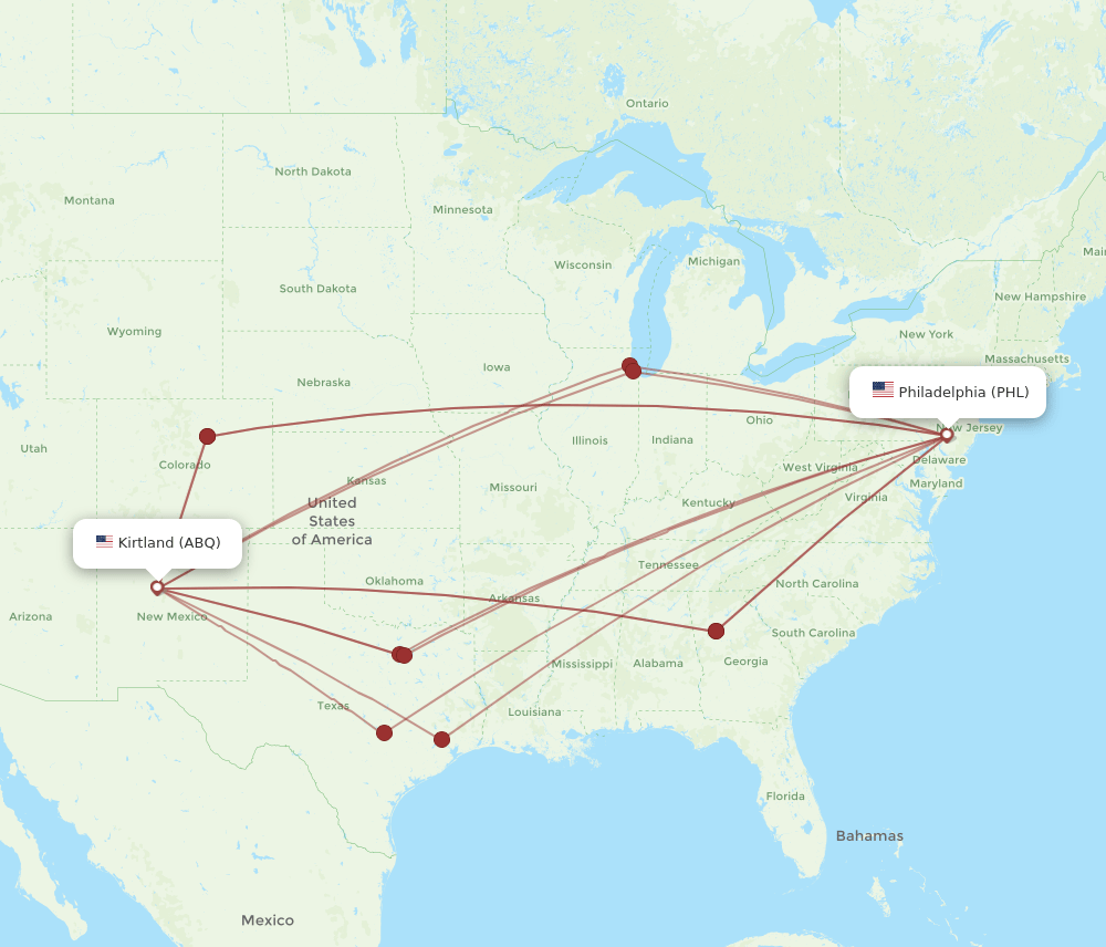 PHL-ABQ flight routes