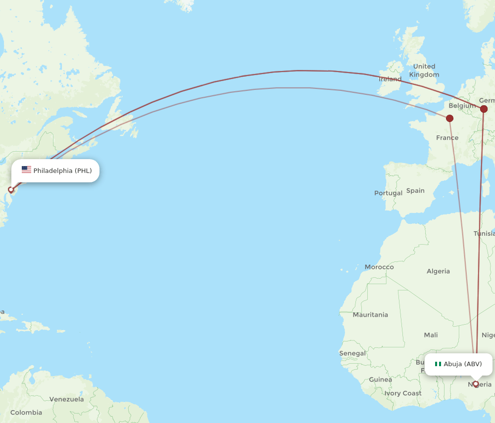PHL-ABV flight routes