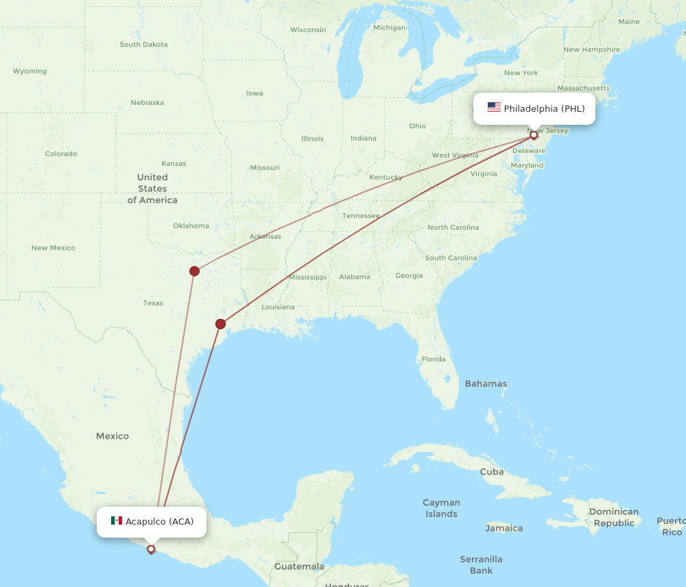 PHL-ACA flight routes