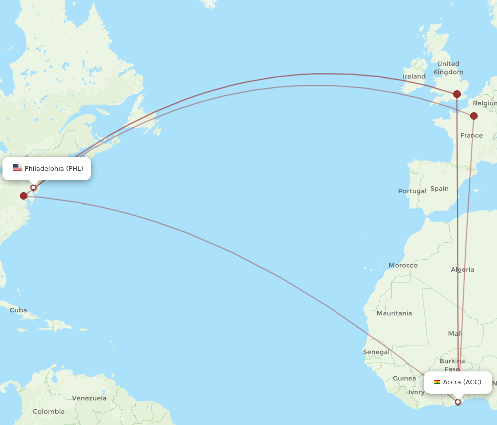 PHL-ACC flight routes