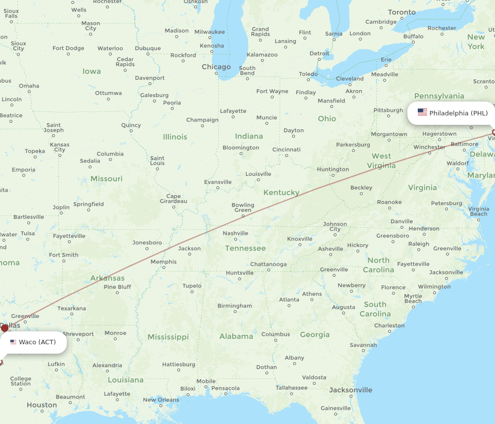 PHL-ACT flight routes