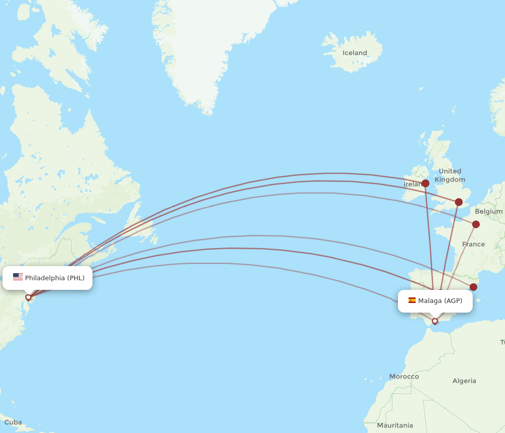 PHL to AGP flights and routes map