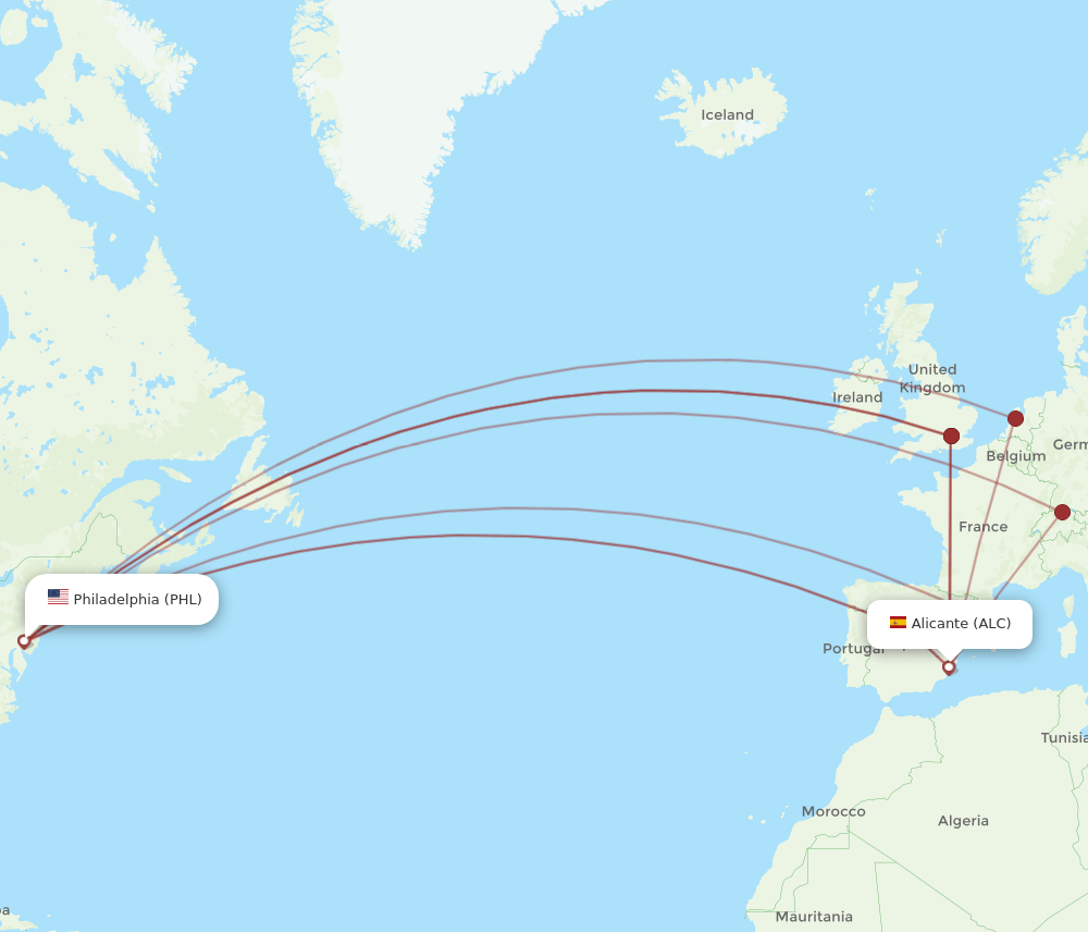 PHL-ALC flight routes