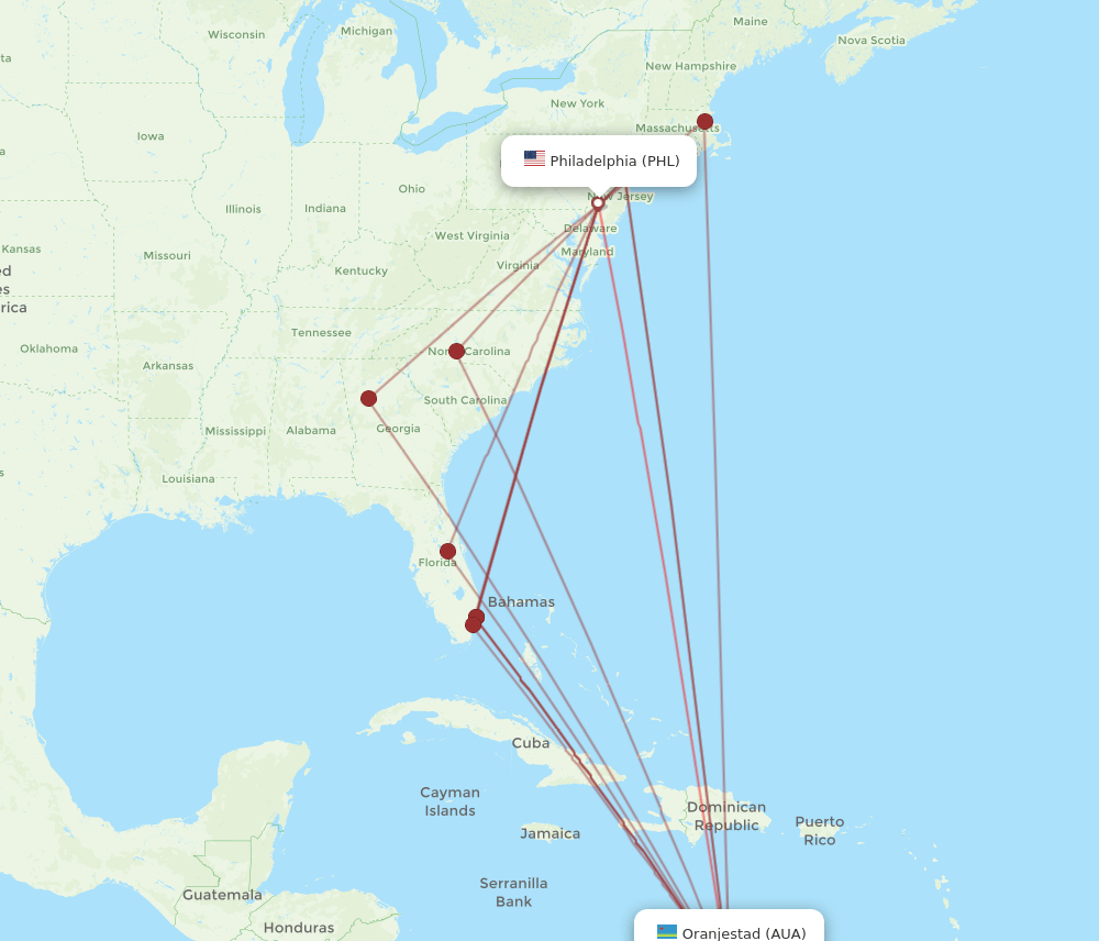 PHL-AUA flight routes
