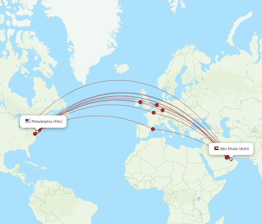 PHL-AUH flight routes