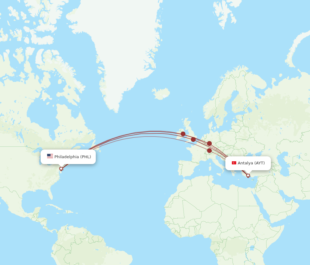 PHL-AYT flight routes