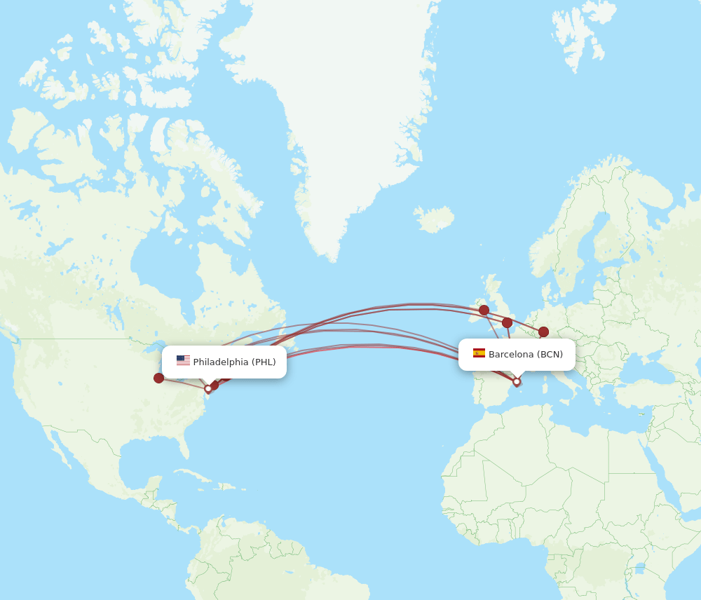 PHL-BCN flight routes
