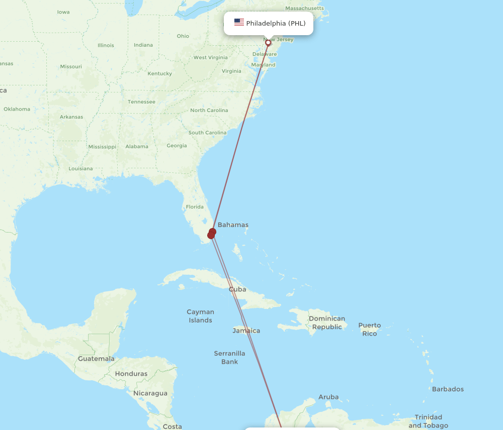 PHL-BGA flight routes
