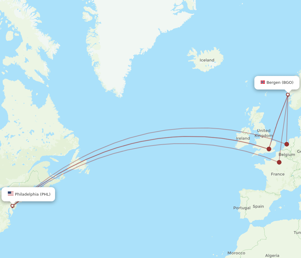 PHL-BGO flight routes