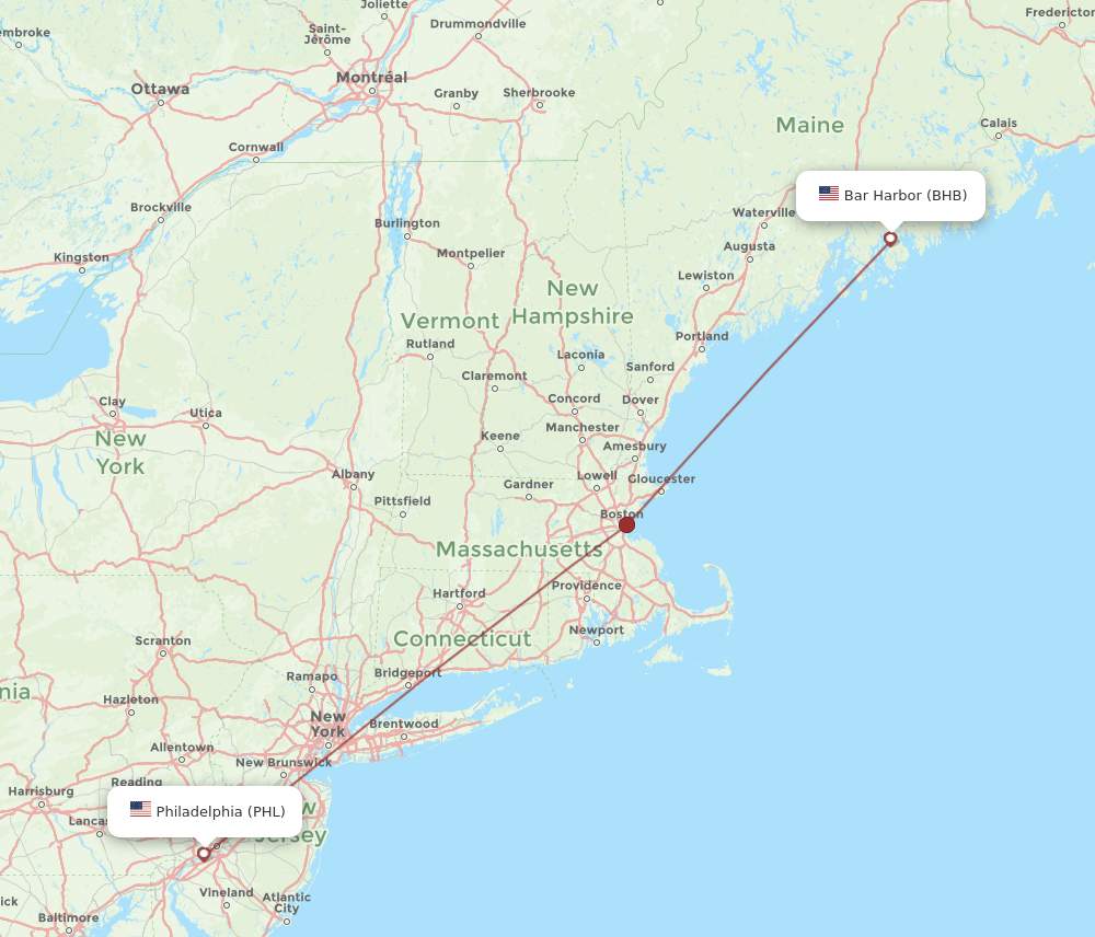 PHL-BHB flight routes