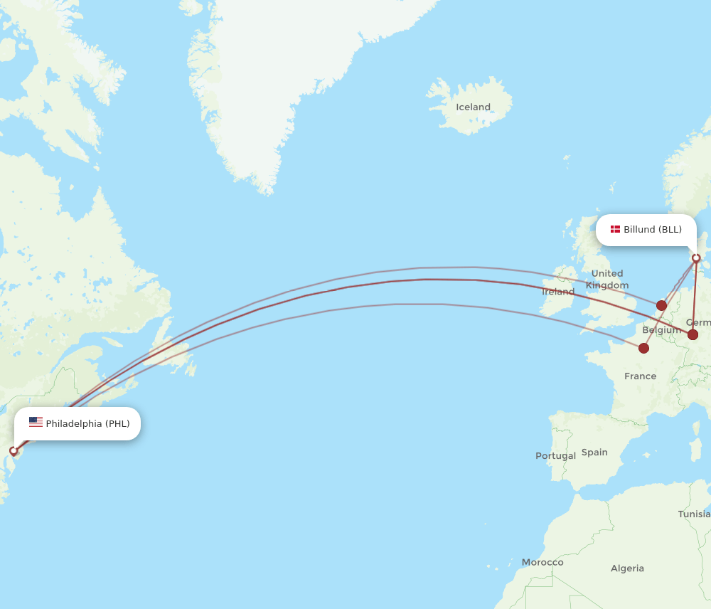 PHL-BLL flight routes