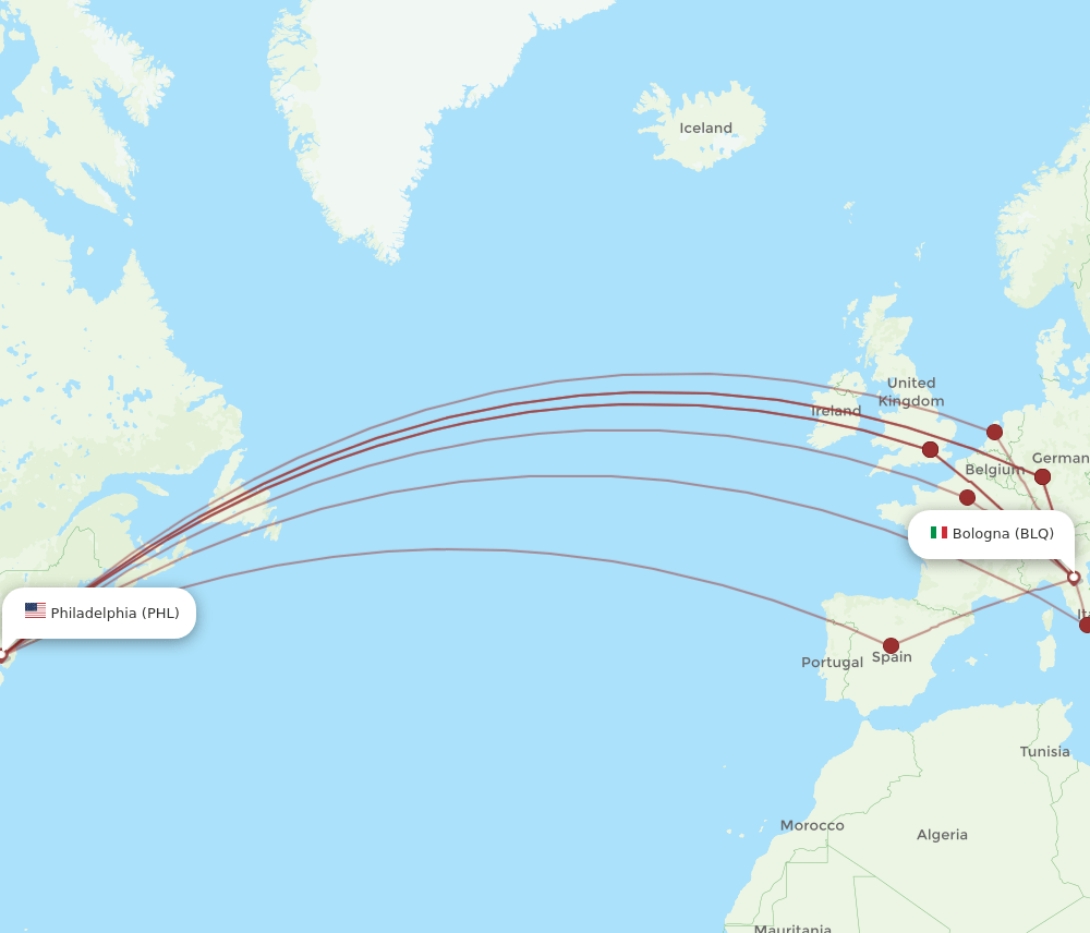PHL to BLQ flights and routes map