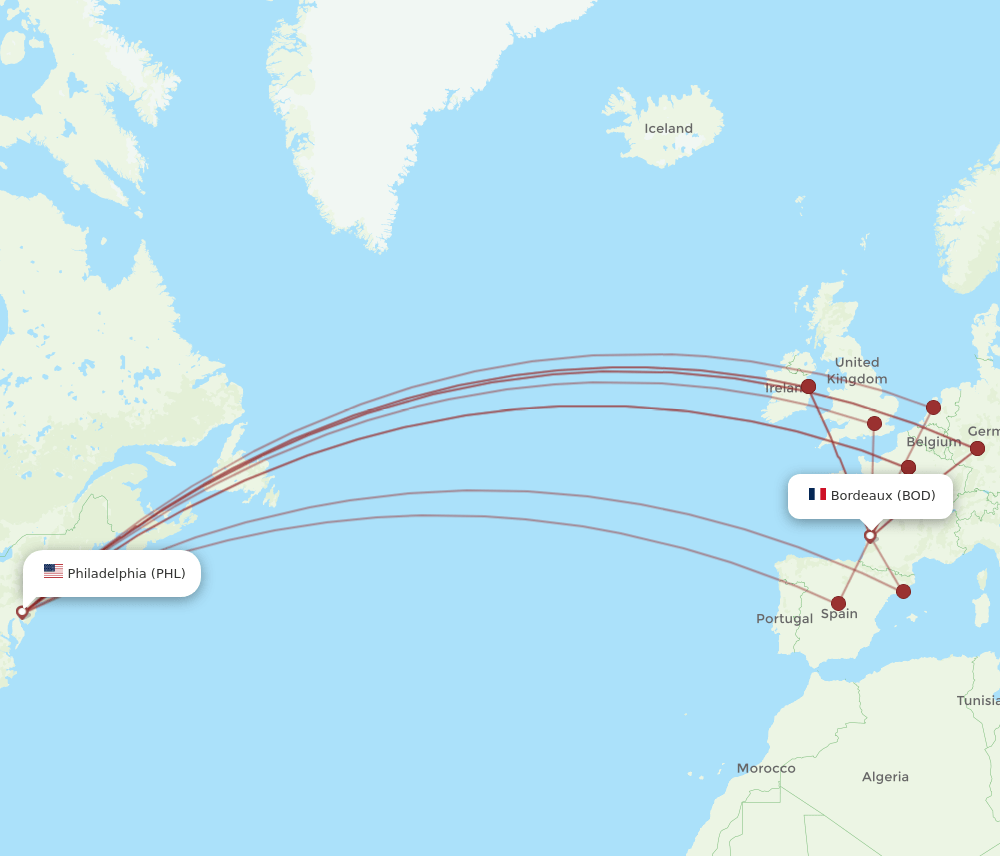 PHL-BOD flight routes