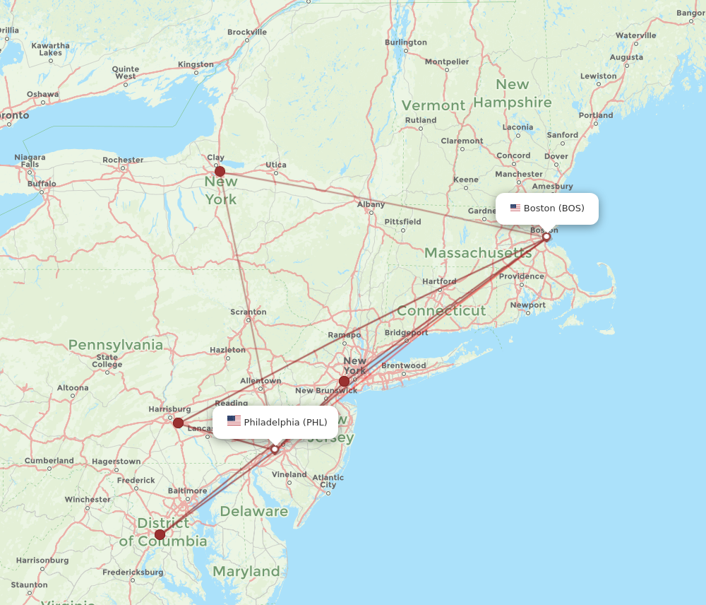 PHL - BOS route map