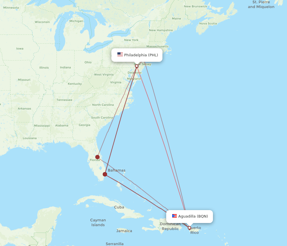 PHL-BQN flight routes