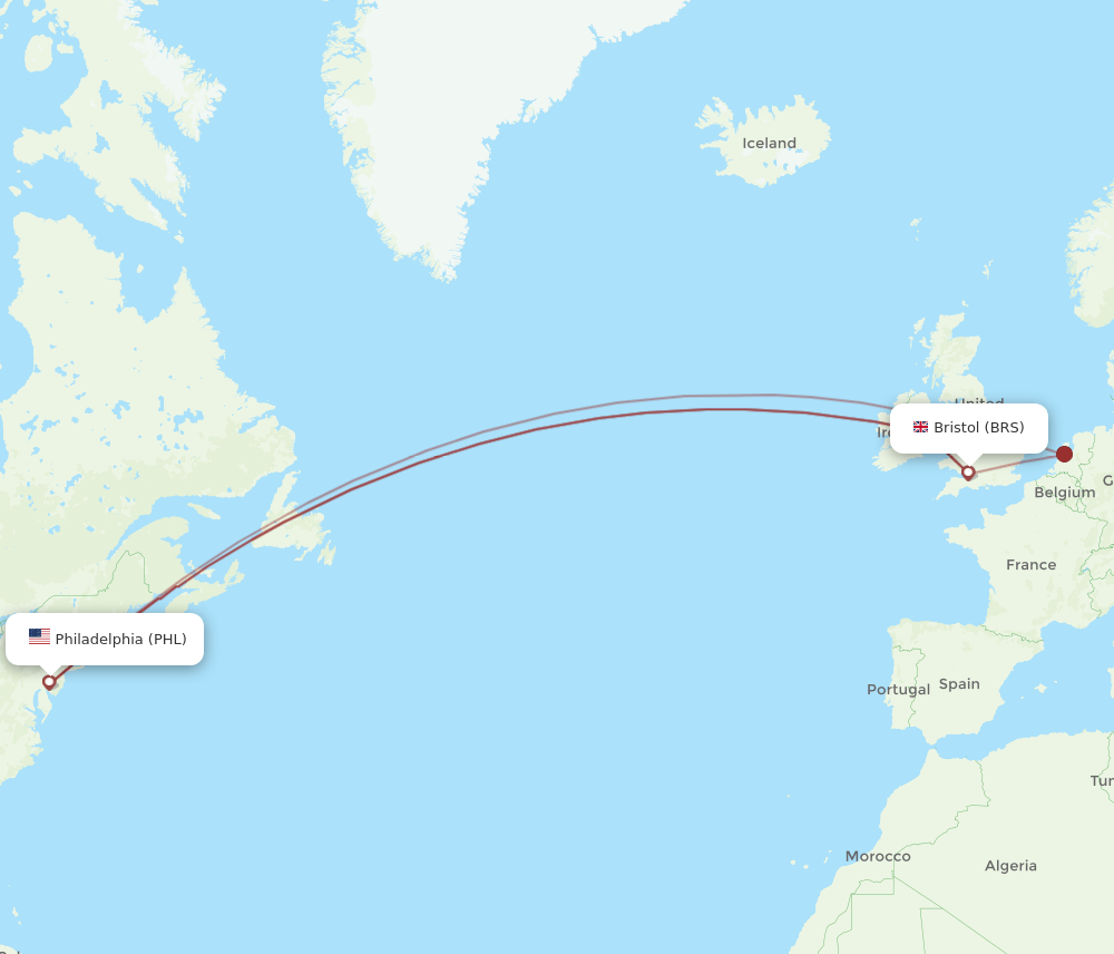 PHL-BRS flight routes