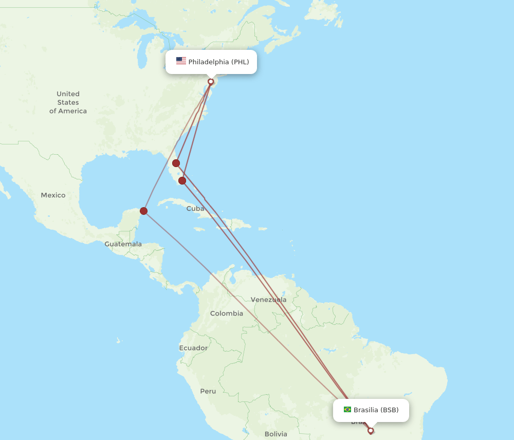 PHL-BSB flight routes