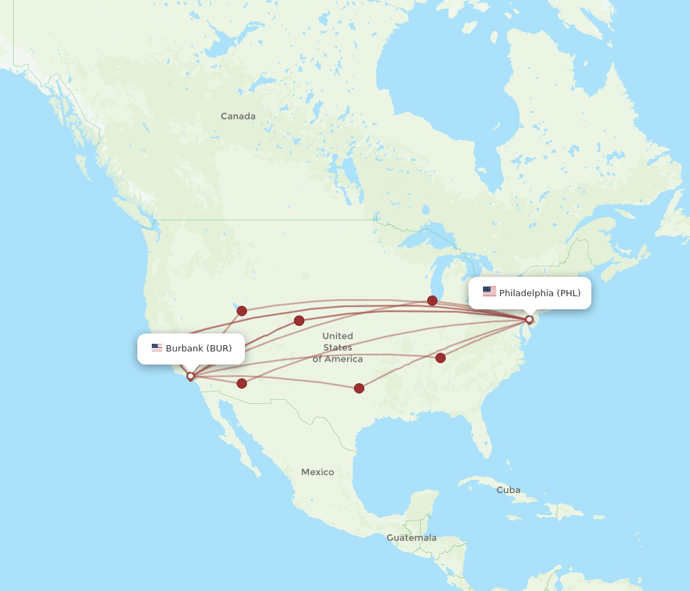 PHL-BUR flight routes
