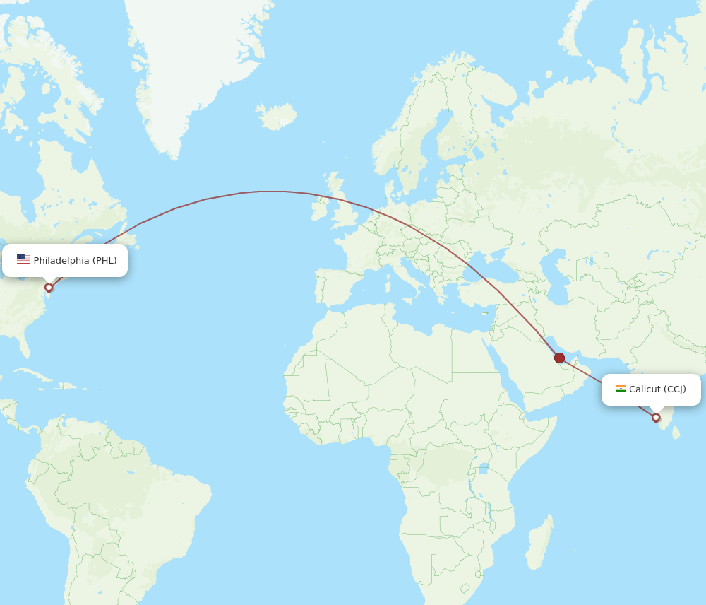 PHL to CCJ flights and routes map
