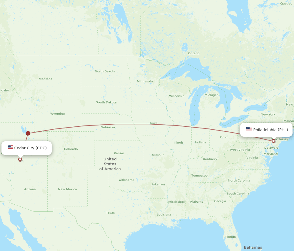 PHL-CDC flight routes