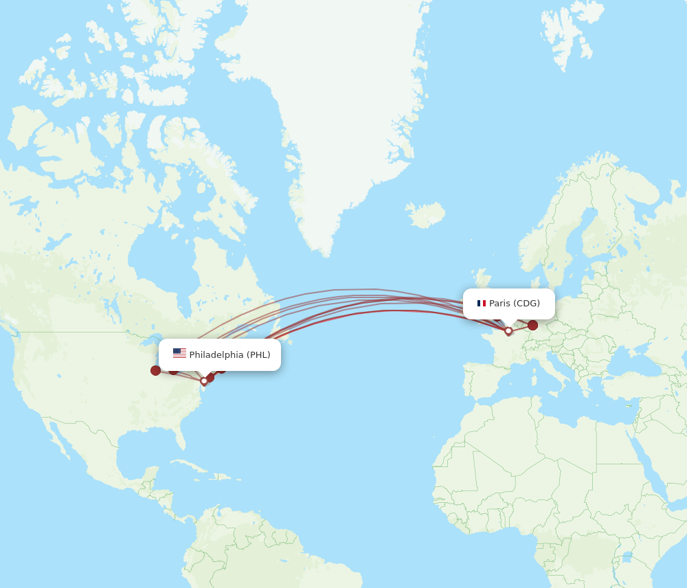 PHL to CDG flights and routes map