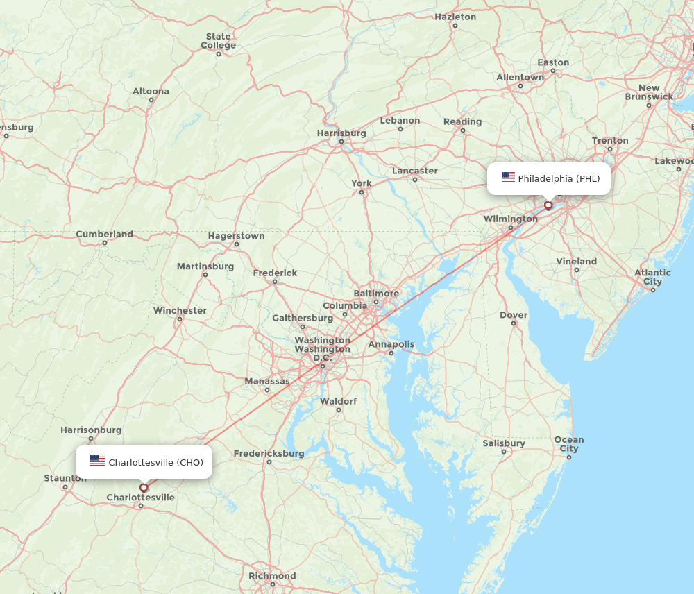 PHL-CHO flight routes
