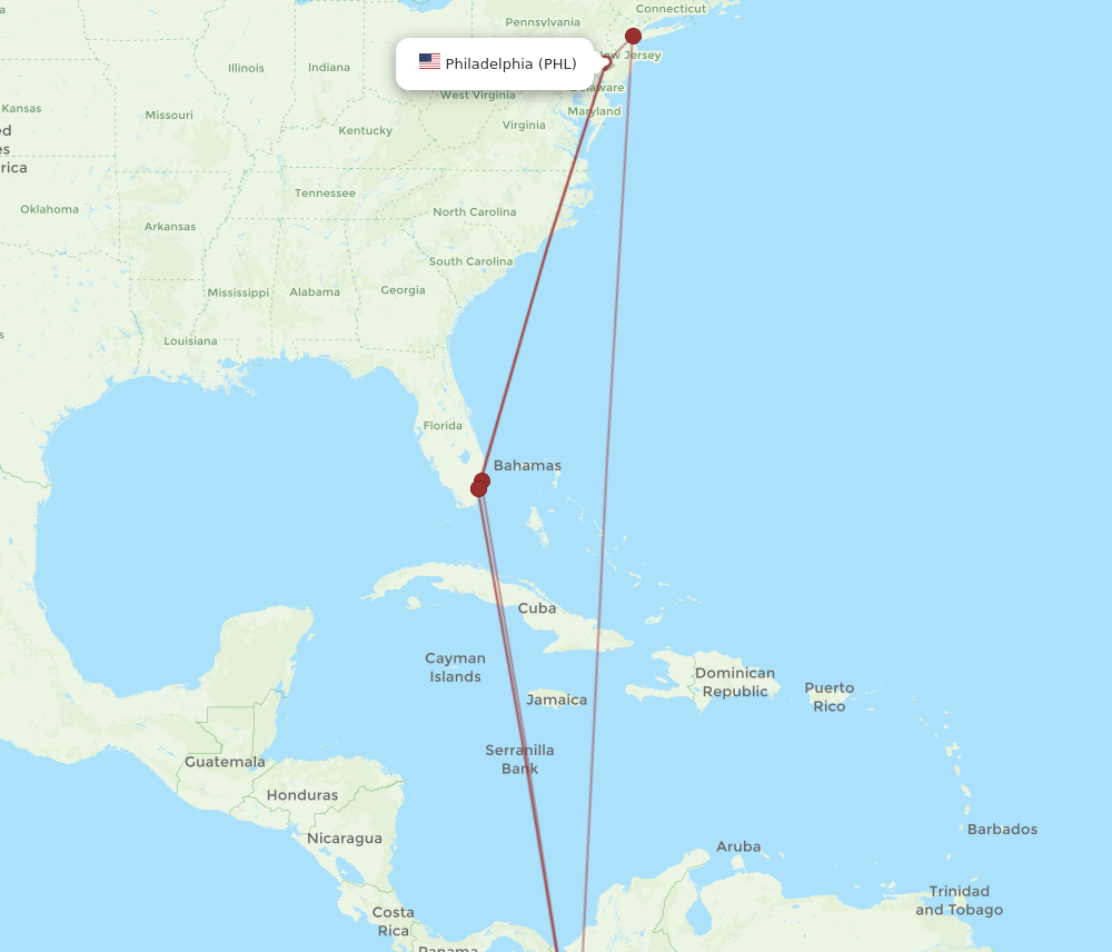 PHL to CLO flights and routes map