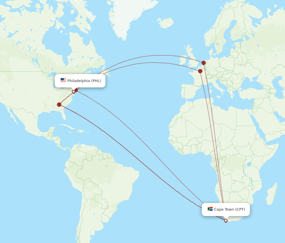 PHL-CPT flight routes