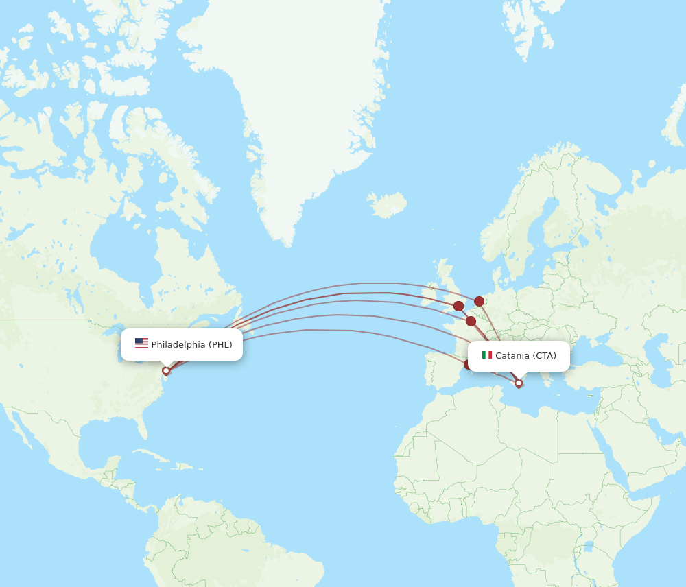 PHL to CTA flights and routes map