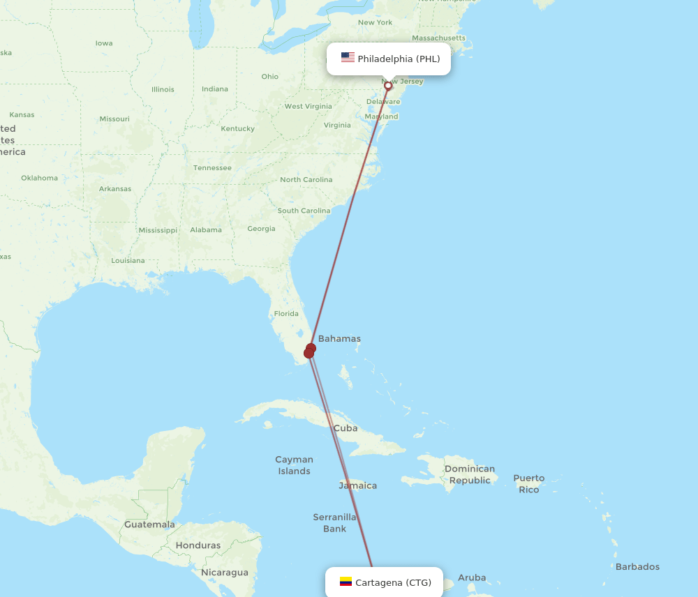 PHL-CTG flight routes