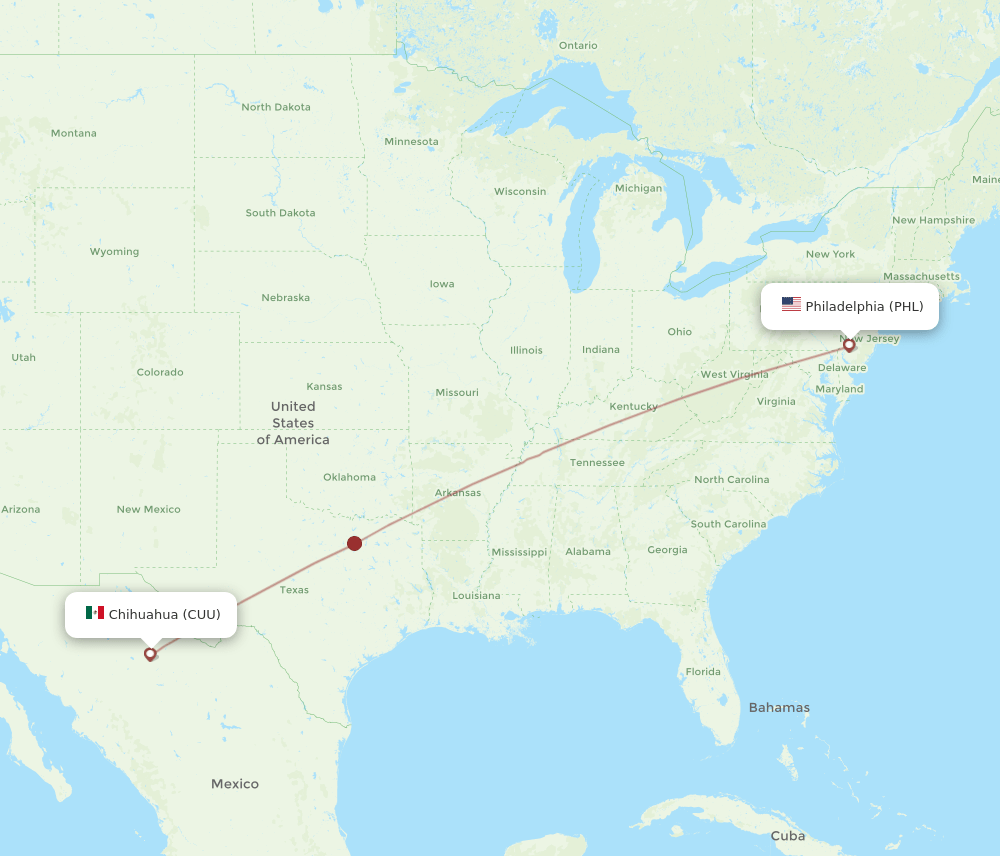 PHL-CUU flight routes