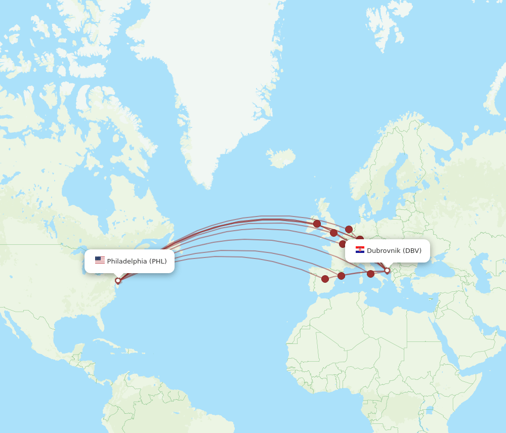 PHL-DBV flight routes