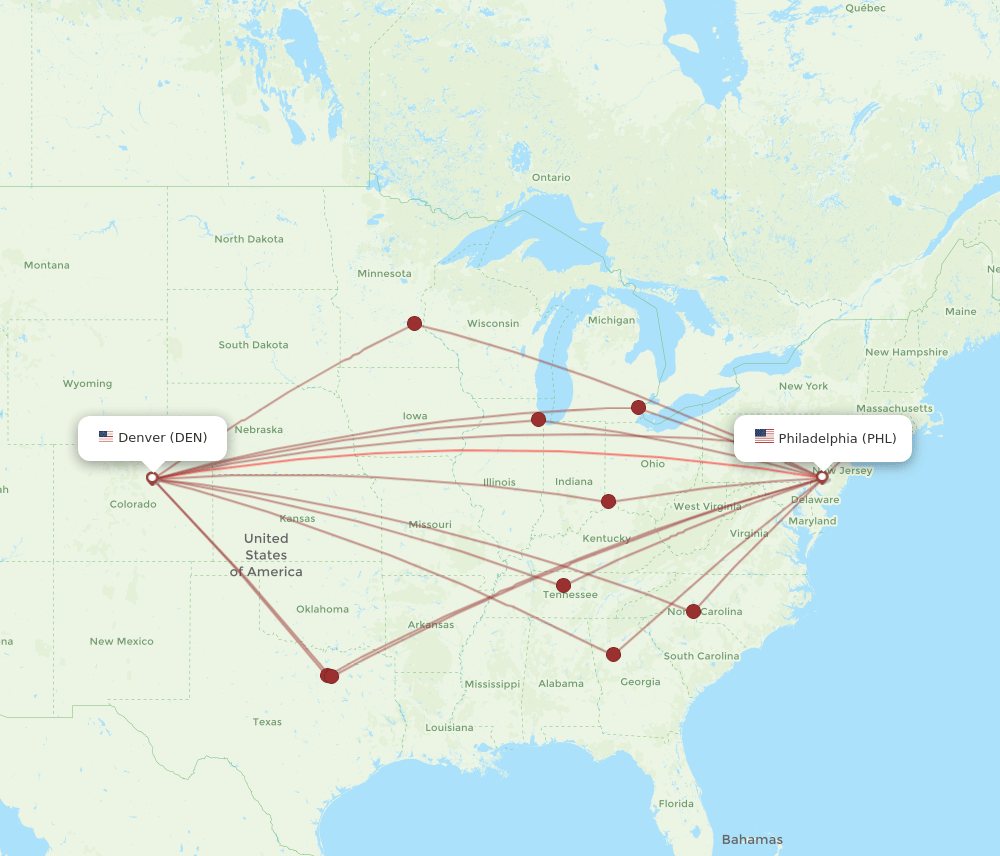 PHL-DEN flight routes