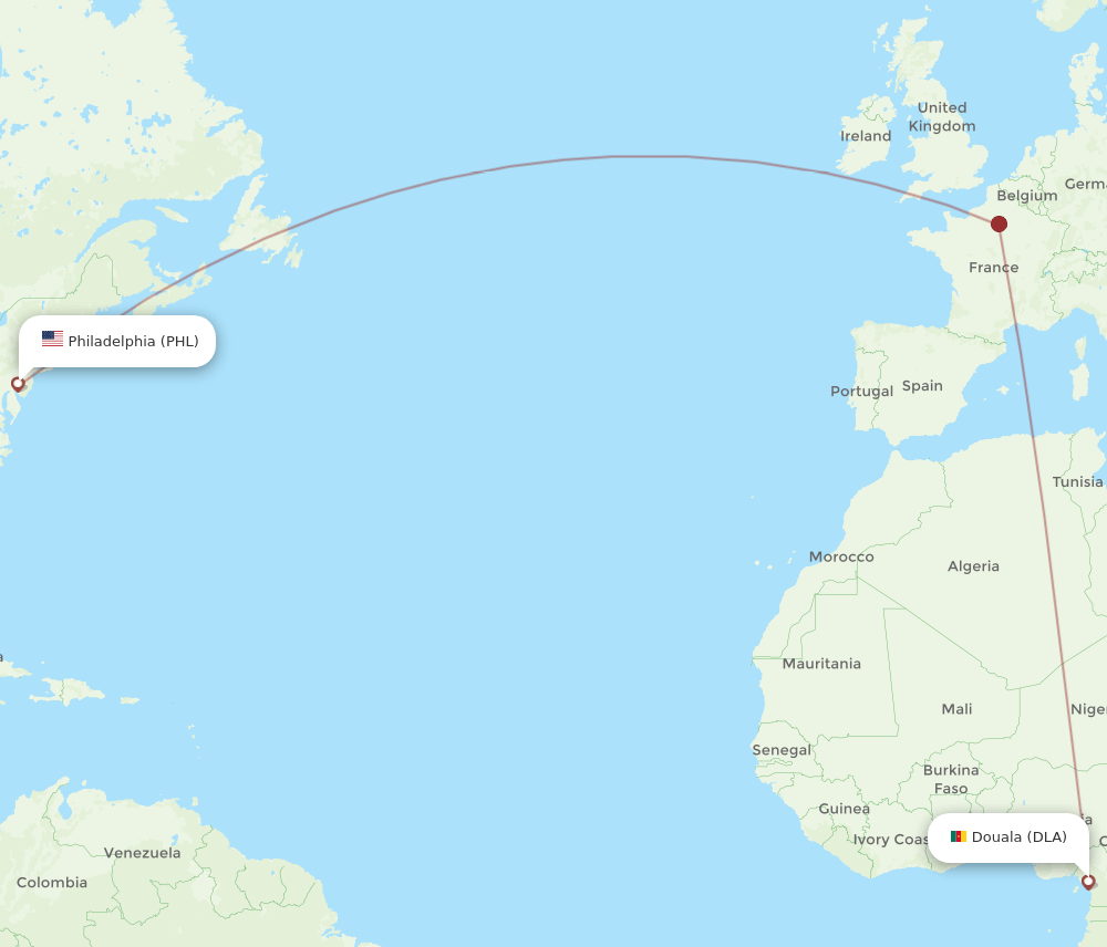 PHL-DLA flight routes