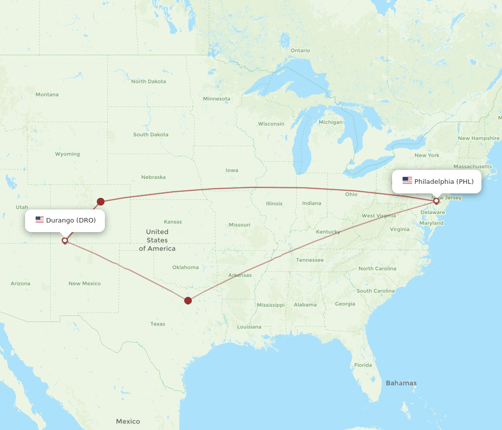 PHL-DRO flight routes