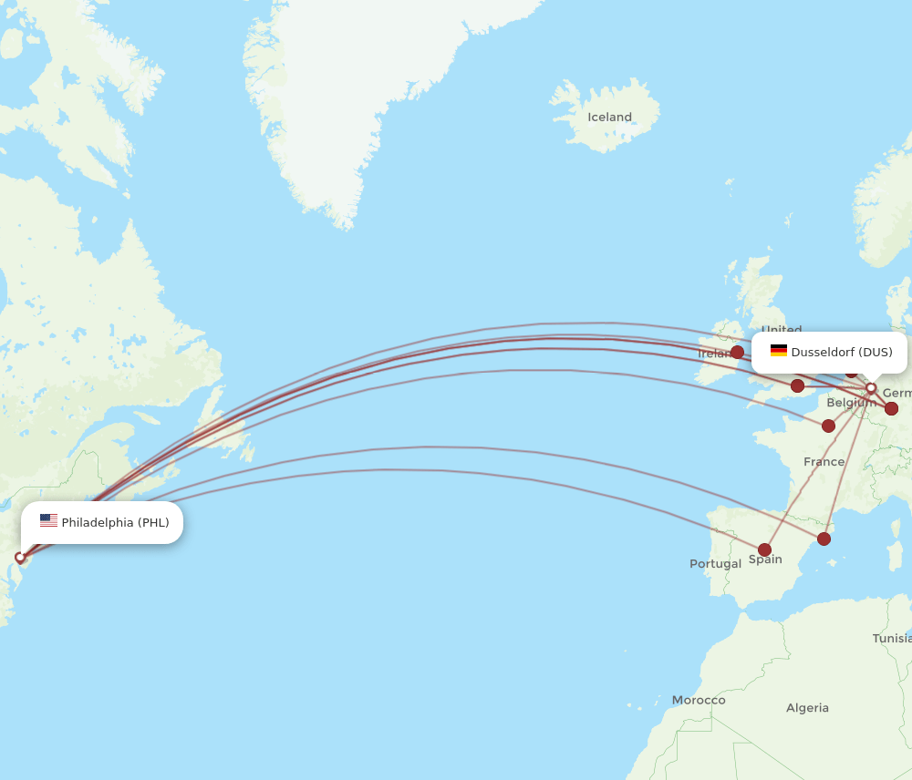 PHL-DUS flight routes